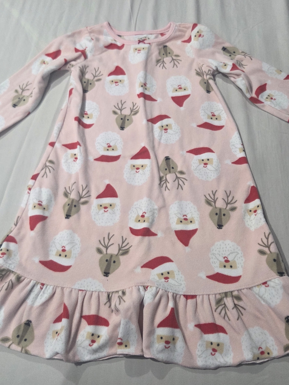 Carter's Pink Santa & Reindeer Ruffle Nightgown